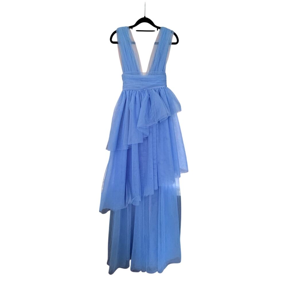 Studio Lexi Gown US 2 Blue Tulle Maxi Dress Tiered Formal Prom Bridesmaid NWT